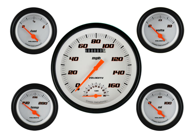 Classic Instruments Velocity White Five Gauge Set - VS65WBLF