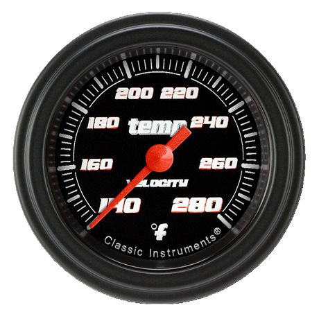 Classic Instruments Velocity Black 2 1/8" Full Sweep Water Temperature Gauge - VS126BBLF-12