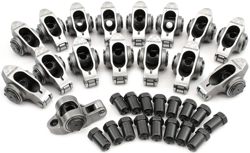 Aeroflow Small Block Chev Stainless Steel Roller Rocker Set 3/8" Stud Mount, 1.60 Ratio, Set of 16 (AF95-1202) AF95-1202