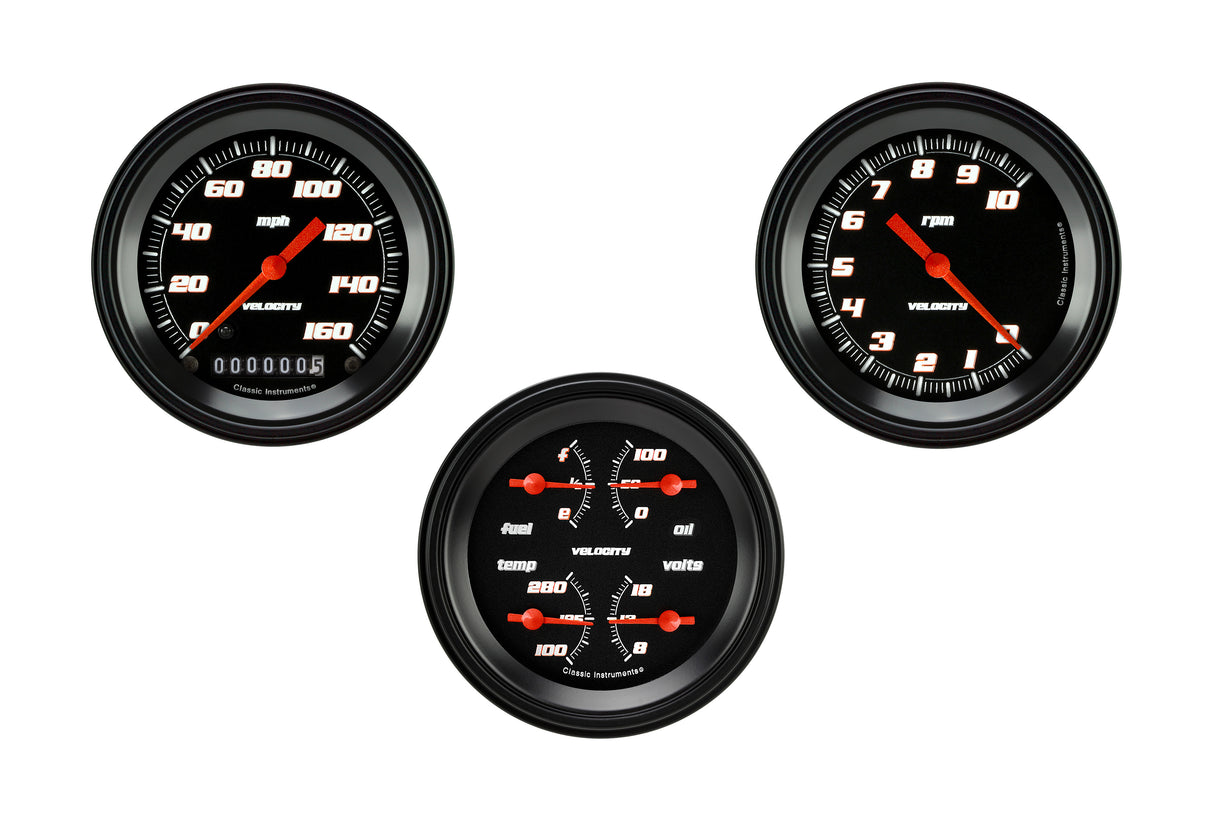 Classic Instruments Velocity Black Series Three Gauge Set - VS03BBLF