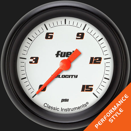 Classic Instruments Velocity White 2 5/8" Fuel Pressure Gauge, 15 psi - VS345WBPF