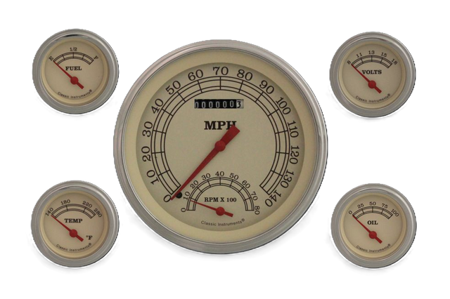 Classic Instruments Vintage 5" Speedo/Tach With 2-1/8" Fuel/Temp/Volt/Oil GM - VT65GLF