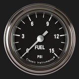 Classic Instruments Hot Rod 2 1/8" Fuel Pressure Gauge, 15 psi - HR145SLF