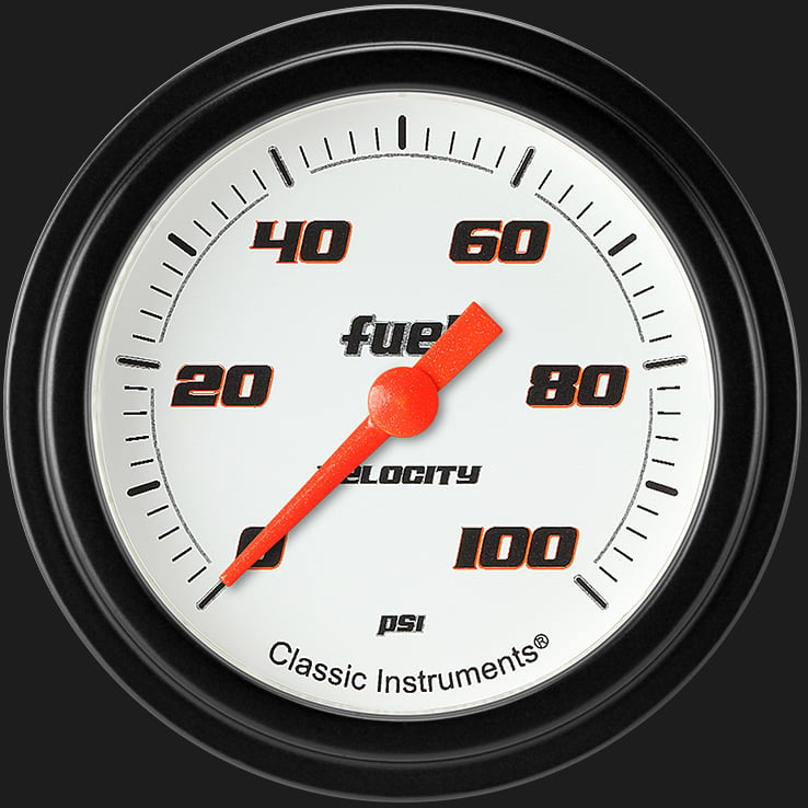 Classic Instruments Velocity White 2 5/8" Fuel Pressure Gauge, 100 psi - VS346WBLF