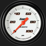 Classic Instruments Velocity White 2 5/8" Fuel Pressure Gauge, 100 psi - VS346WBLF
