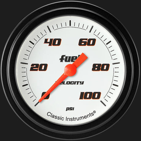 Classic Instruments Velocity White 2 5/8" Fuel Pressure Gauge, 100 psi - VS346WBLF