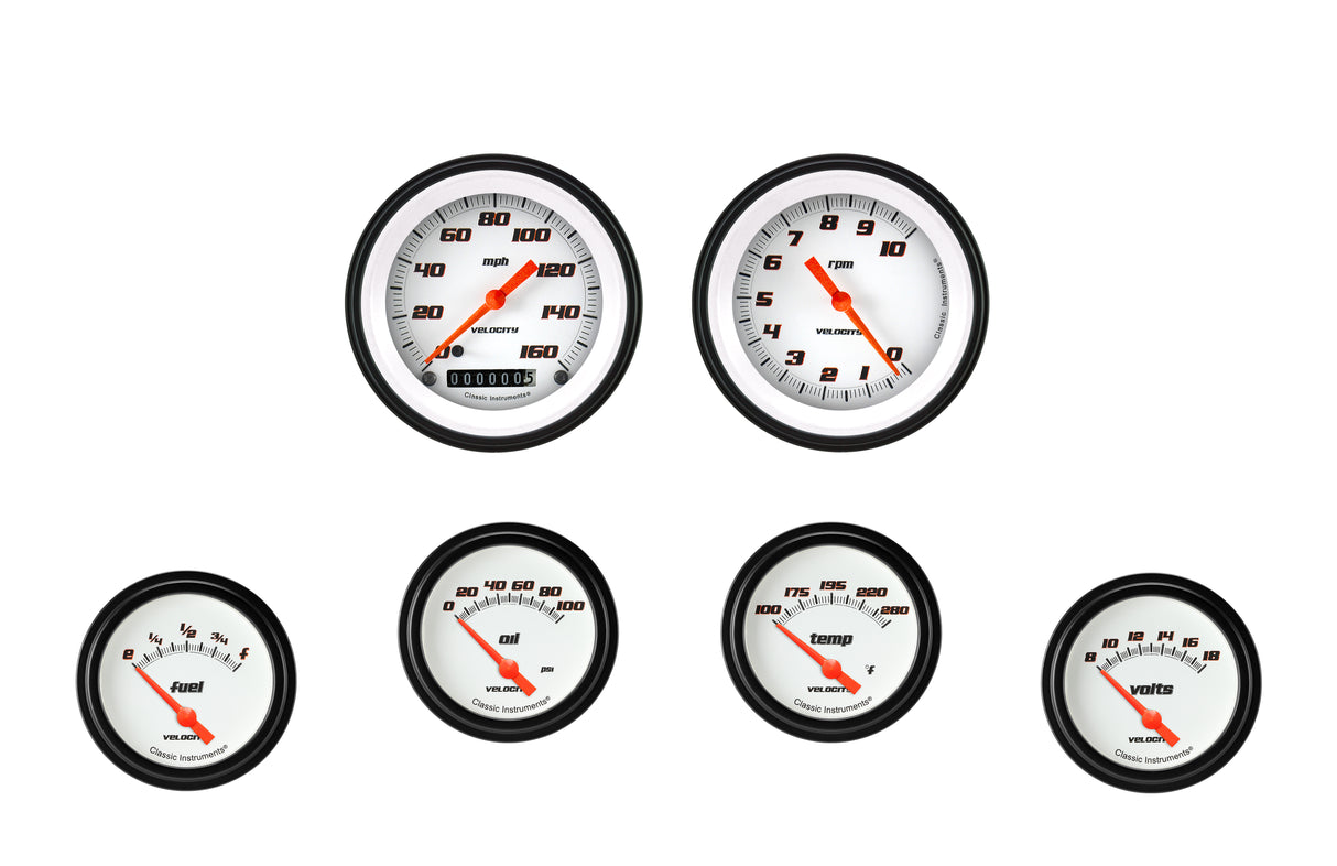 Classic Instruments Velocity White Six Gauge Set 201 - VS201WBLF