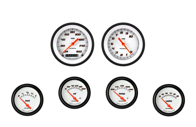 Classic Instruments Velocity White Six Gauge Set 201 - VS201WBLF