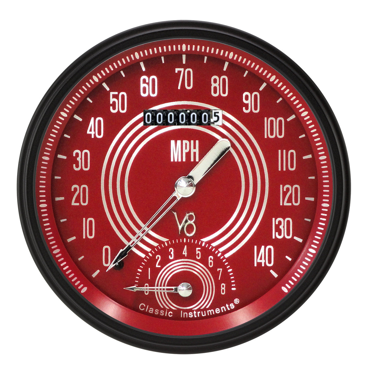Classic Instruments V8 RED STEELIE 5IN SPEEDTACHULAR - V8RS50BLC