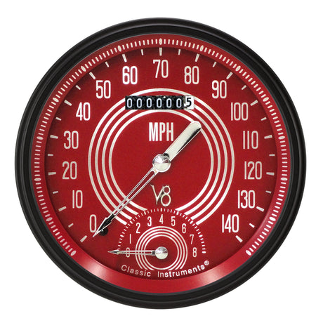 Classic Instruments V8 RED STEELIE 5IN SPEEDTACHULAR - V8RS50BLC