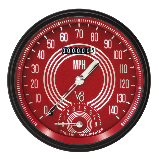 Classic Instruments V8 RED STEELIE 5IN SPEEDTACHULAR - V8RS50BLC