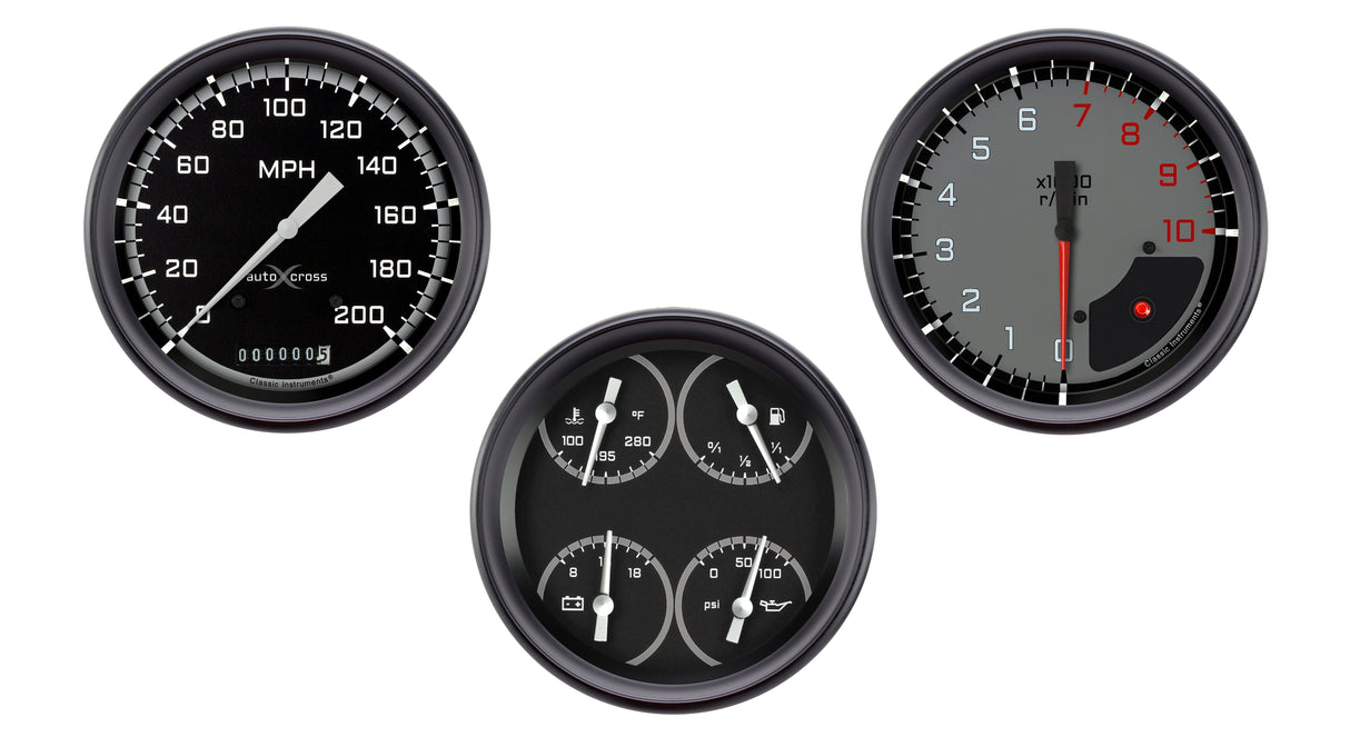 Classic Instruments AutoCross Gray Three Gauge Set - AX53GBLF