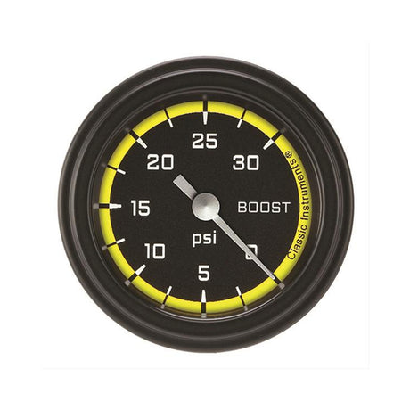 Classic Instruments Autocross Yellow 2 1/8" Boost Gauge, 30 psi - AX142YBLF