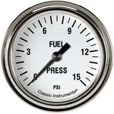 Classic Instruments White Hot 2 5/8" Fuel Pressure Gauge, 15 psi - WH345SLF