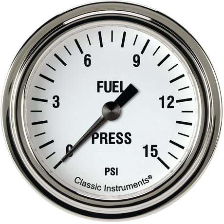 Classic Instruments White Hot 2 5/8" Fuel Pressure Gauge, 15 psi - WH345SLF