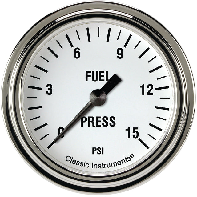 Classic Instruments White Hot 2 5/8" Fuel Pressure Gauge, 15 psi - WH345SLF
