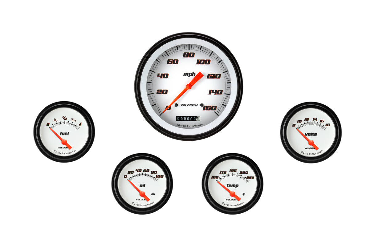 Classic Instruments Velocity White Five Gauge Set 254 - VS254WBLF