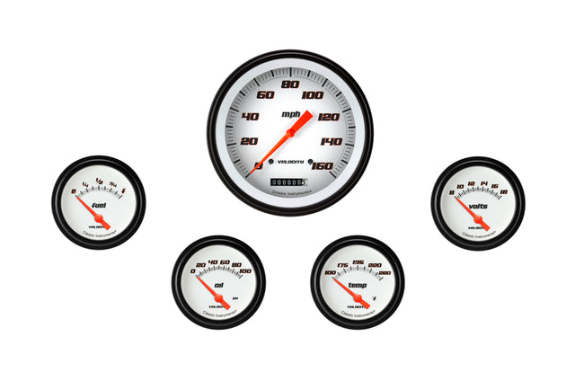 Classic Instruments Velocity White Five Gauge Set 254 - VS254WBLF
