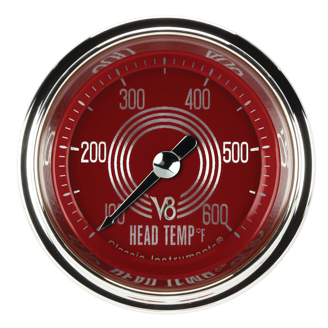 Classic Instruments V8 Red Steelie 2-1/8" Cylinder Head Tempature Gauge - V8RS197SHC