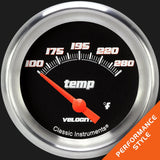 Classic Instruments Velocity Black 2 5/8" Short Sweep Water Temperature Gauge - VS226BAPF-02