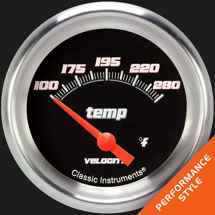 Classic Instruments Velocity Black 2 5/8" Short Sweep Water Temperature Gauge - VS226BAPF-08
