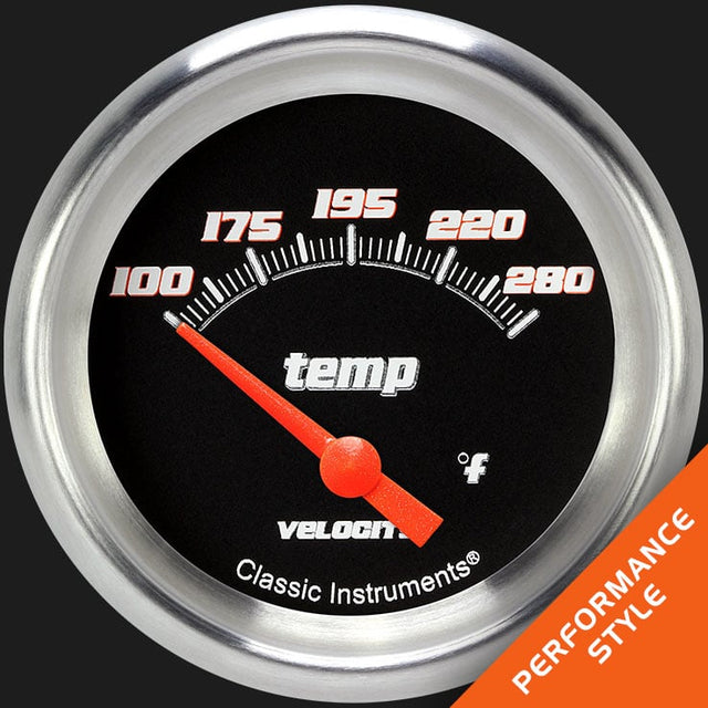 Classic Instruments Velocity Black 2 5/8" Short Sweep Water Temperature Gauge - VS226BAPF-06