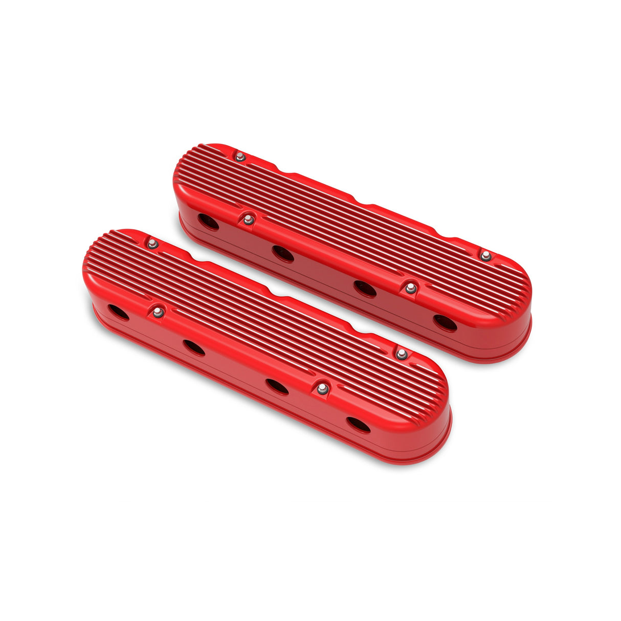 Holley 241-184 2-Piece Finned Valve Cover - Gen III/IV LS - Gloss Red Machined
