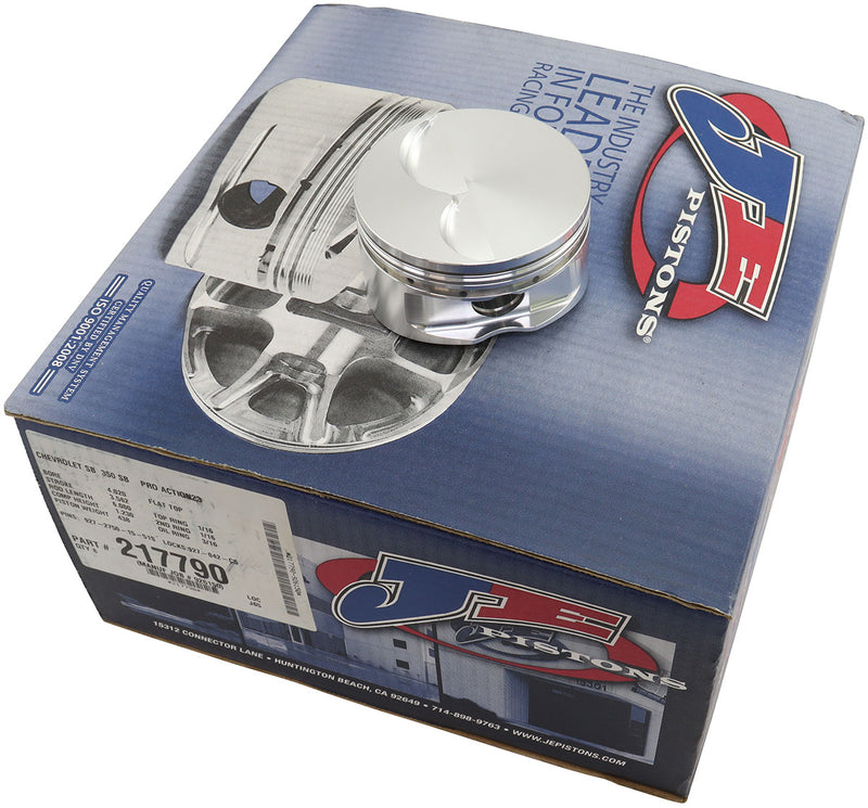 JE 350 SB Chev w/ Pro Action 23° Heads, Flat Top Forged Pistons 361 c.i., 4.020" bore, 3.562" stroke, 6.000" rod length, -4.8cc dome volume (J217790) J217790