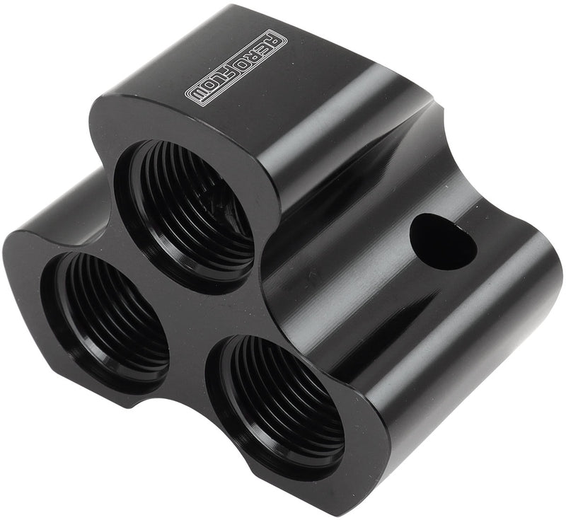 Aeroflow 4 Port Inline Distribution Block - Black Finish 3 x -10 ORB Ports, 1 x -12 ORB Port (AF935-12-10BLK)