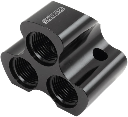 Aeroflow 4 Port Inline Distribution Block - Black Finish 3 x -10 ORB Ports, 1 x -12 ORB Port (AF935-12-10BLK)