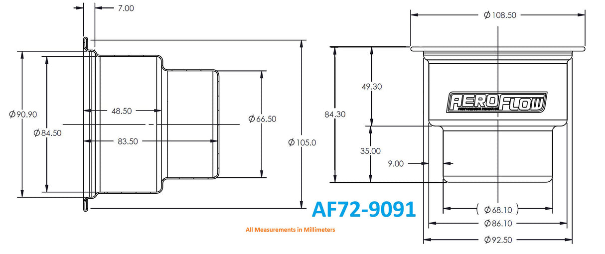 Aeroflow Small Cup Holders - Silver Sold as a Pair (AF72-9091)