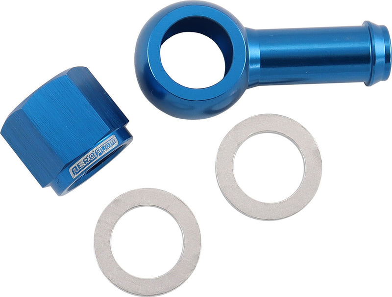 Aeroflow 90° Fuel Pump Banjo Kit - Blue 3/8" Barb Banjo Fitting & Cap (AF49-1220) AF49-1220