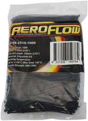 Aeroflow Heat Resistant Cable Ties 2.5mm Wide x 100mm Long - 1000 Pack Nylon 46 Material, Black Colour (AF98-2510-1000)