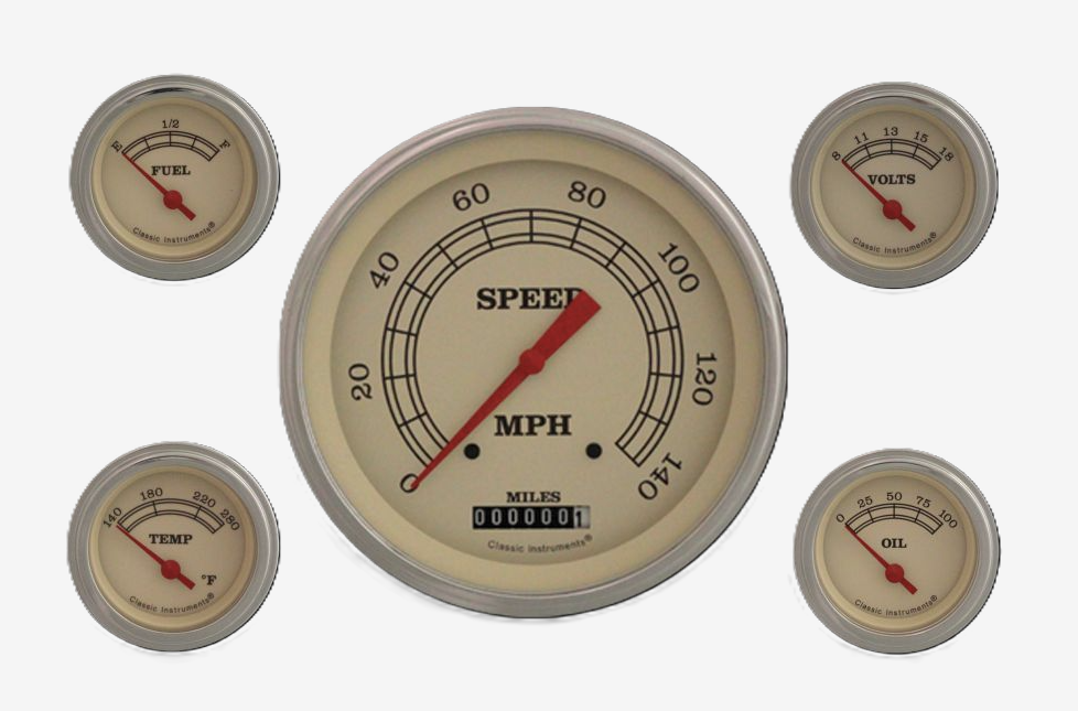 Classic Instruments Vintage 5" Speedometer With 2-1/8" Fuel/Oil/Temp/Volt GM - VT54GLC