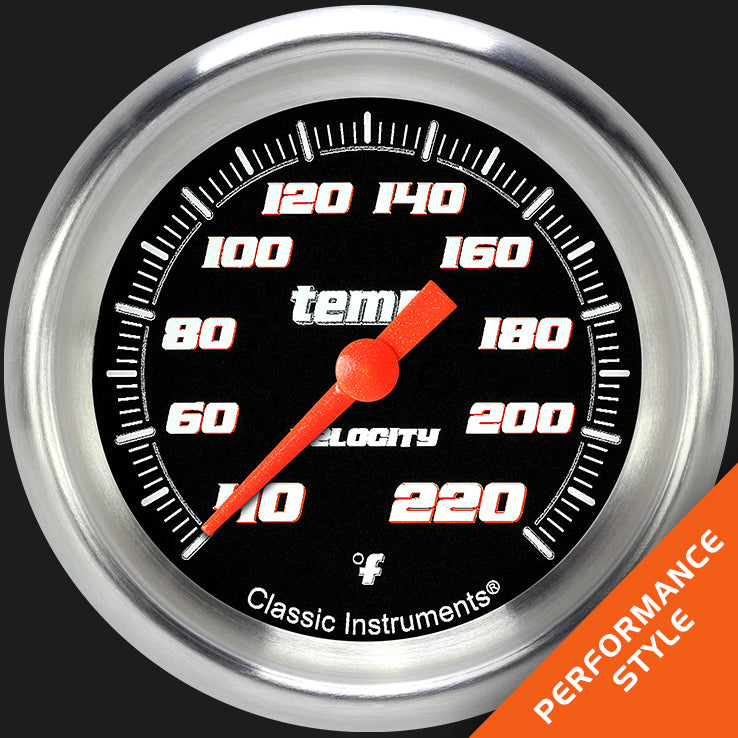 Classic Instruments Velocity Black 2 5/8" Stock Eliminator Temp. Gauge - VS329BAPF