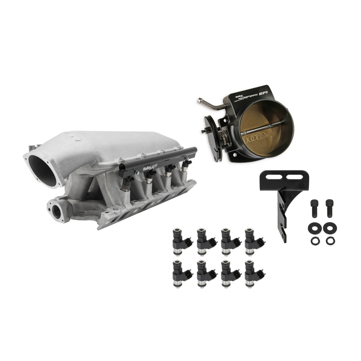 Holley EFI Ford 351W 9.5" Hi-Ram Natural Kit with 102mm TB and 120lb injectors - 300-242-120K