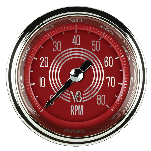 Classic Instruments V8 Red Steelie 2 1/8" Tachometer - V8RS183SHC