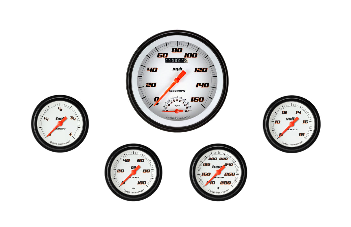 Classic Instruments Velocity White Five Gauge Set - VS365WBLF