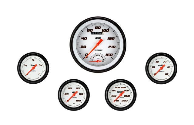Classic Instruments Velocity White Five Gauge Set - VS365WBLF