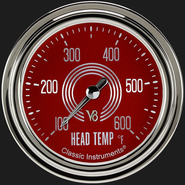 Classic Instruments V8 Red Steelie 2 5/8" Cylinder Head Temp. Gauge - V8RS397SLC