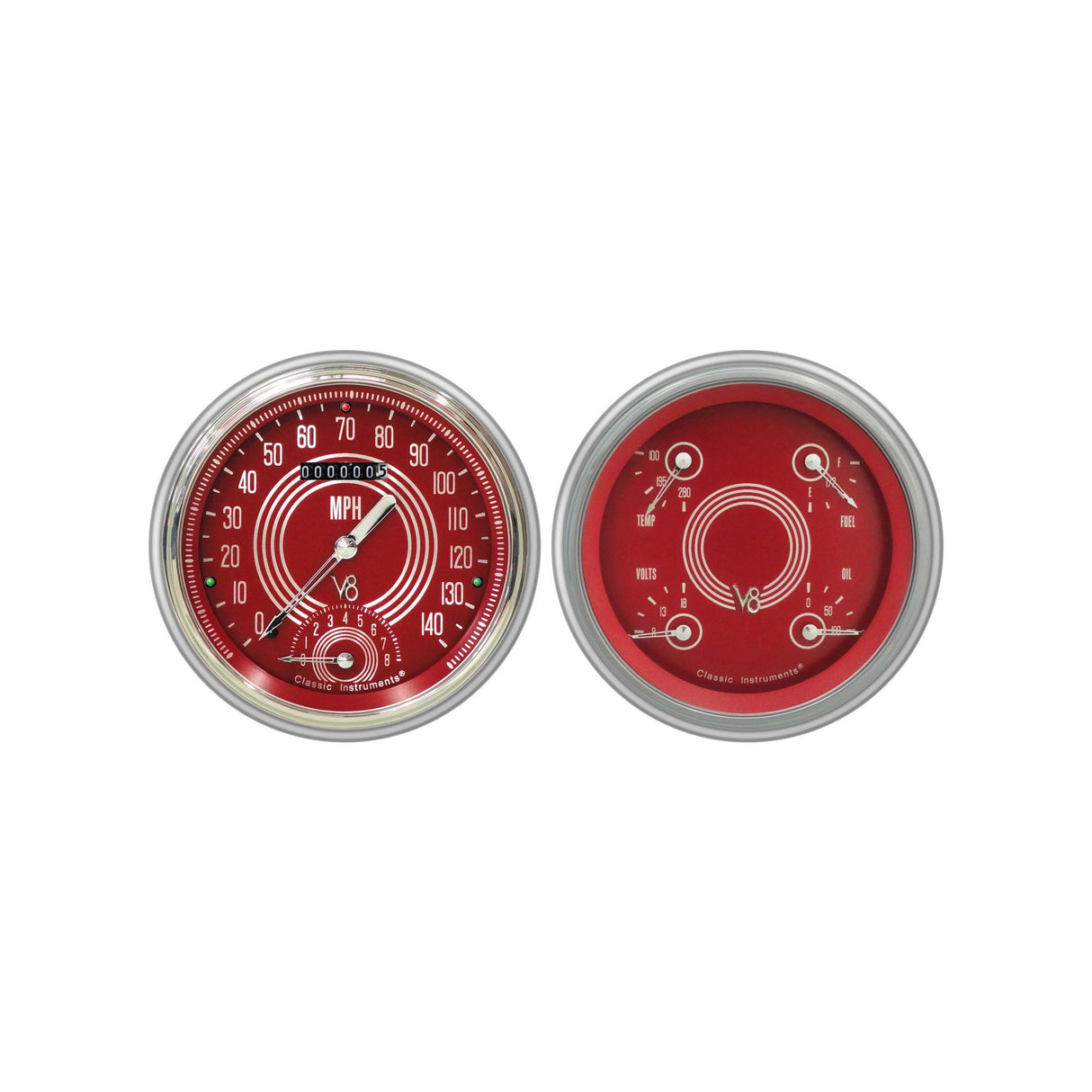 Classic Instruments V8 Red Steelie 1951-52 Chevy Car Package - CH51V8RS62