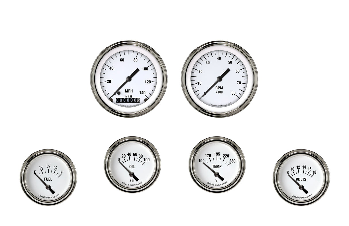 Classic Instruments White Hot Six Gauge Set 201 - WH201SLF