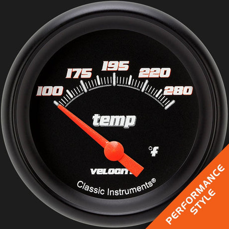 Classic Instruments Velocity Black 2 5/8" Short Sweep Water Temperature Gauge - VS226BBLF-06