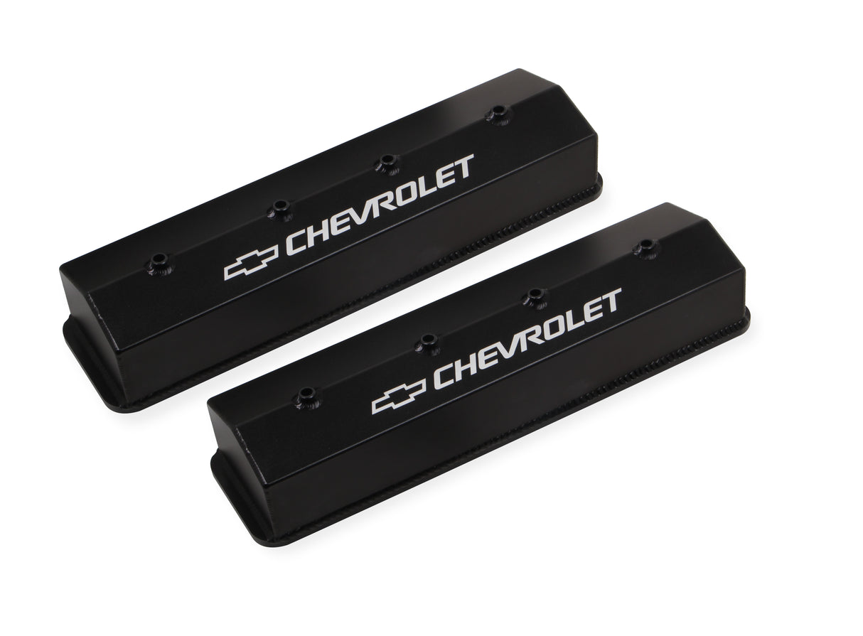 Holley 241-286 GM Licensed Valve Cover - Track Series - SBC - Fabricated Aluminum - Center Bolt - Black
