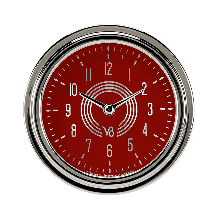 Classic Instruments V8 Red Steelie 2 5/8" Clock - V8RS92SLC