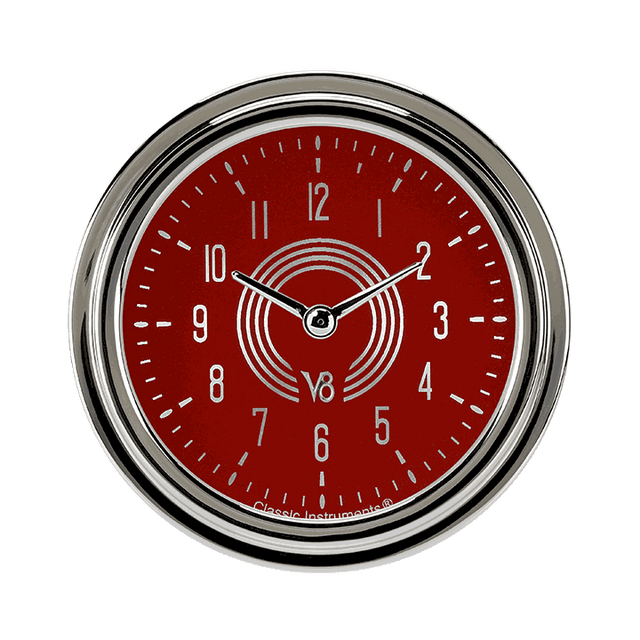 Classic Instruments V8 Red Steelie 2 5/8" Clock - V8RS92SLC