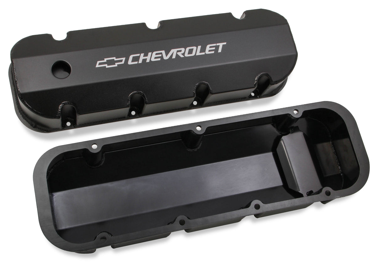 Holley 241-281 GM Licensed Valve Cover - Track Series - BBC - Fabricated Aluminum - Short Bolt - Black