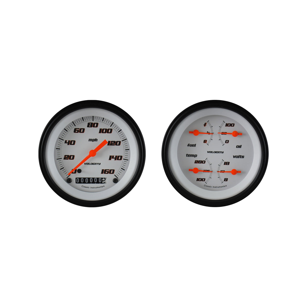 Classic Instruments Velocity White Two Gauge Set - VS02WBLF