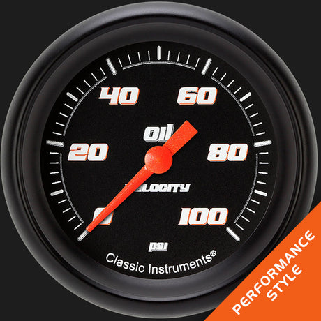 Classic Instruments Velocity Black 2 5/8" Oil Pressure Gauge - VS381BBPF