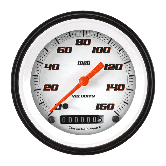 Classic Instruments Velocity White 3 3/8" Speedometer - VS55WBLF